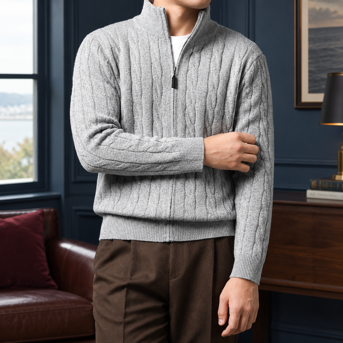 Laurence Cable Knit Sweater - Light Gray