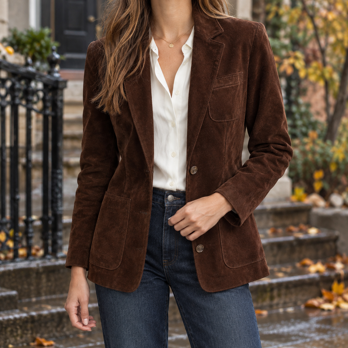 Violetta-Grace Suede Jacket - Dark Brown