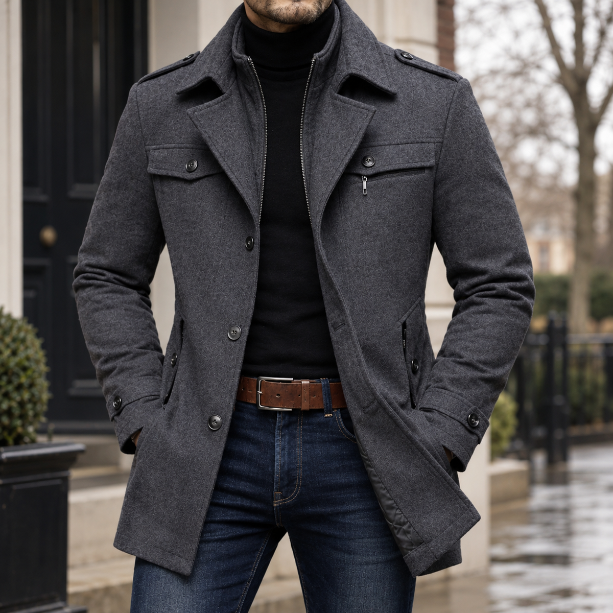 Sebastian-Reid Wool Blend Coat - Gray