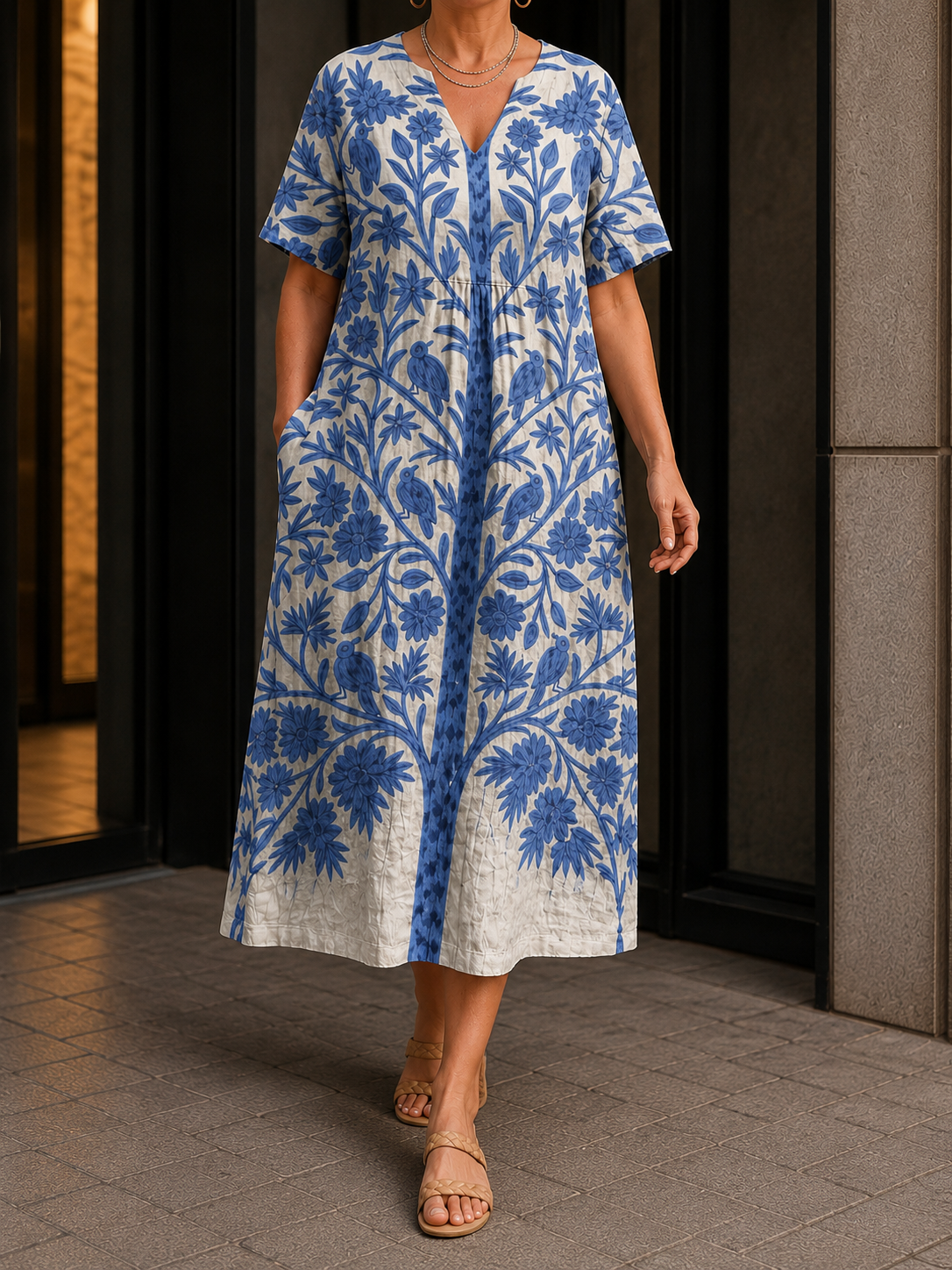 Junia Floral Maxi Dress - Ivory And Blue Floral