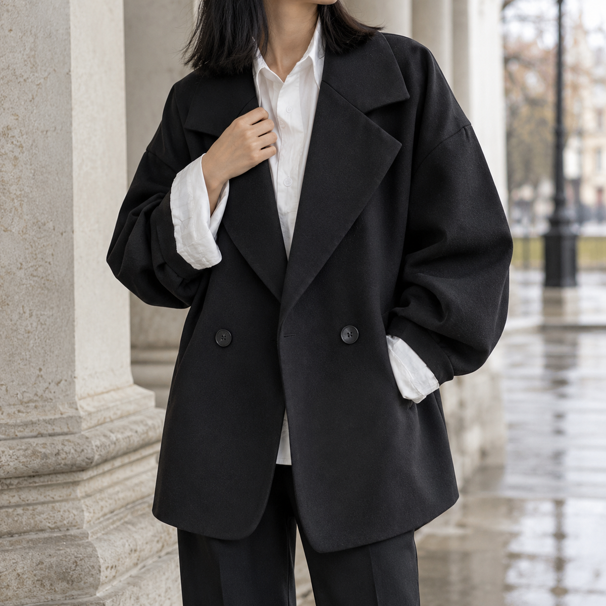 Heidi-Louise Petal Sleeve Blazer - Black