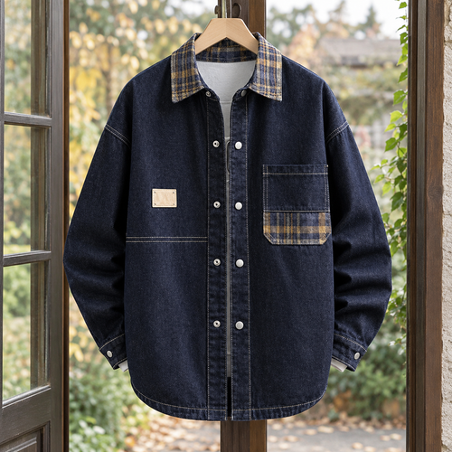 Archer Plaid Collar Jacket - Dark Blue