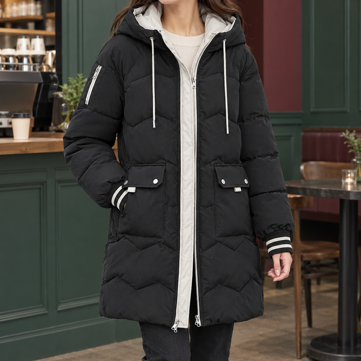 Armelle Hooded Puffer Coat - Black