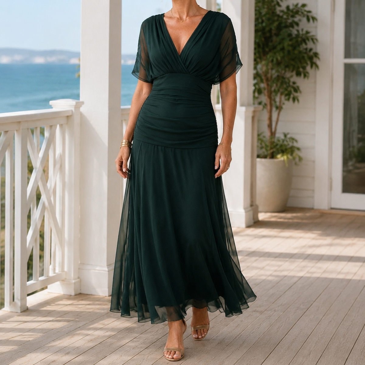 Freya Draped Maxi Dress - Dark Green