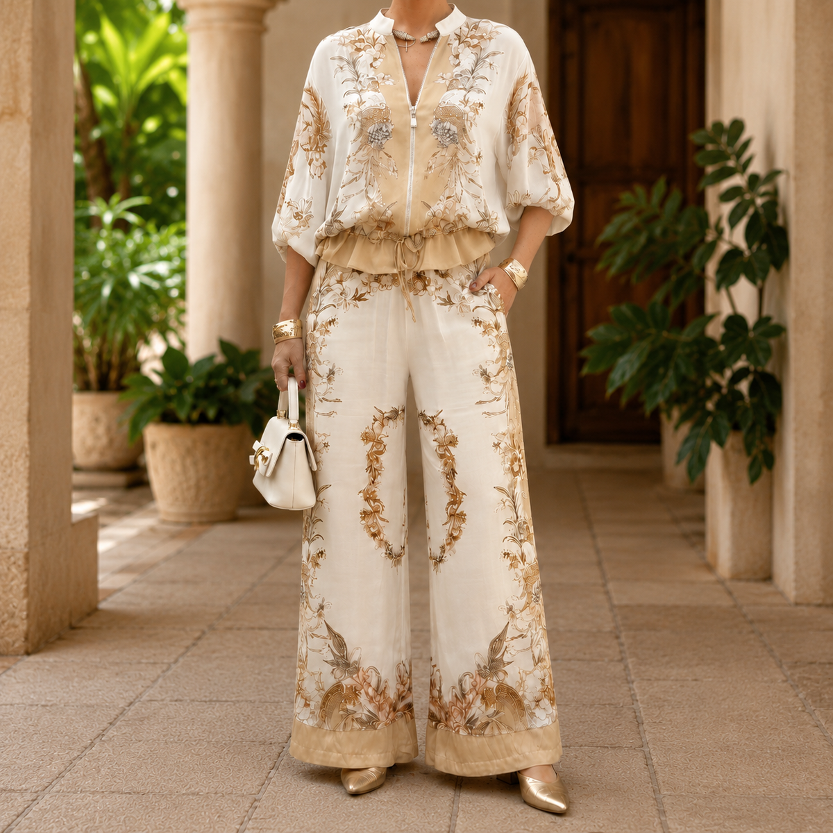 Aria Wide Leg Set - Beige