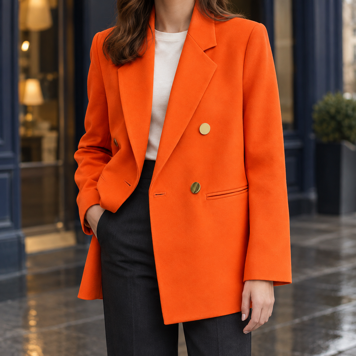 Delia Notched Blazer - Orange