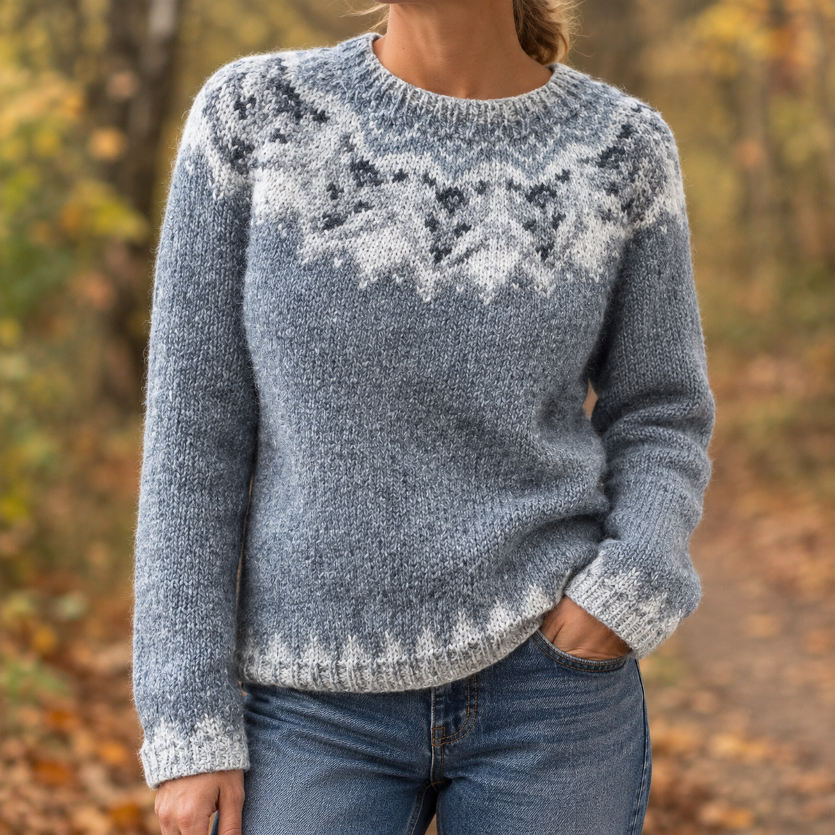 Azalea-Belle Fair Isle Sweater - Light Gray