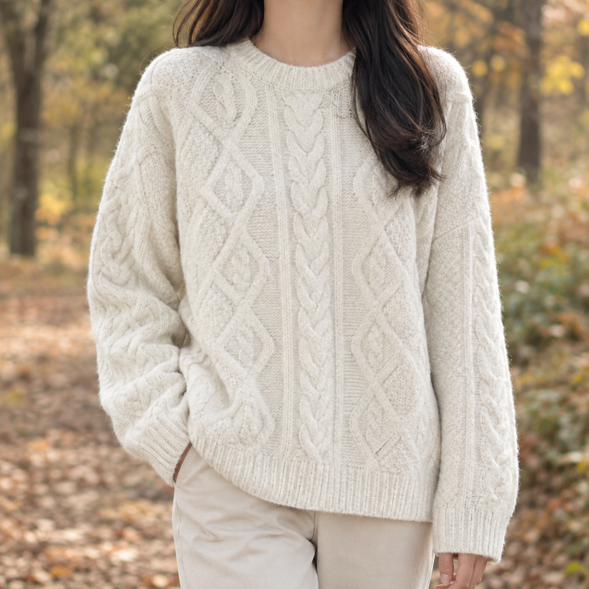 Ilaria-Sage Cable Knit Sweater - Off White