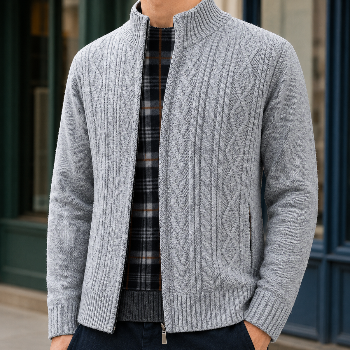 Marcel Cable Knit Cardigan - Light Gray
