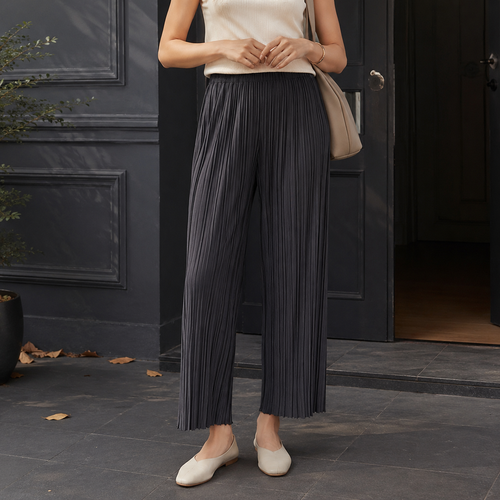Adelia Pleated Pants - Pleated Chiffon Dark Gray