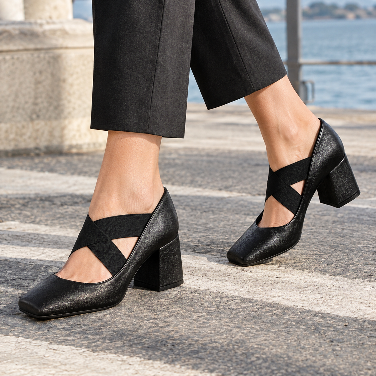 Vasari Cross Strap Heels - Black