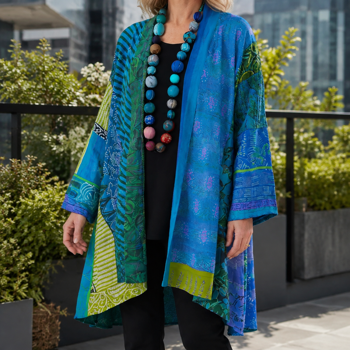 Honora Patchwork Cardigan - Blue