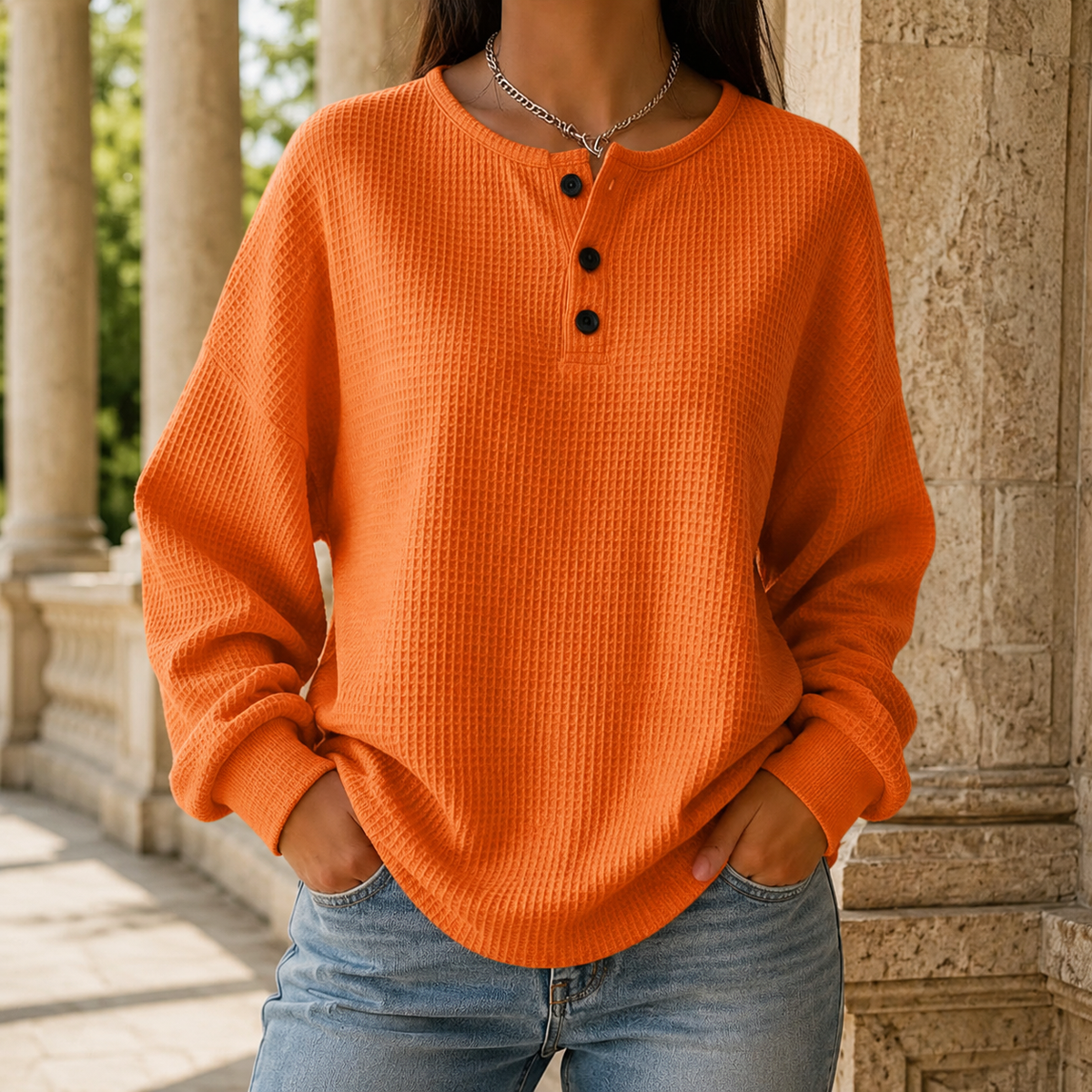 Ramona Waffle Sweater - Orange