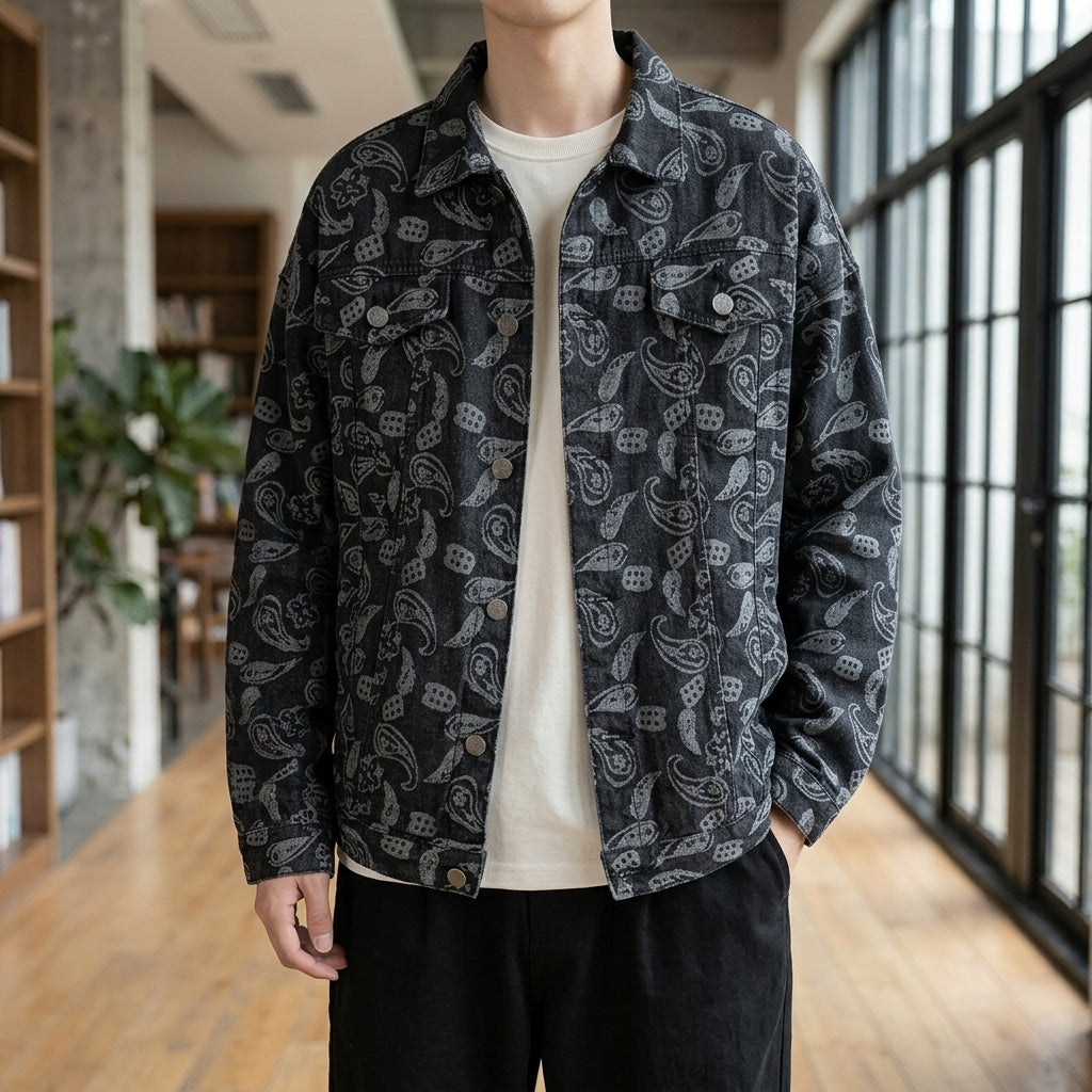Harlan Paisley Denim Jacket - Black