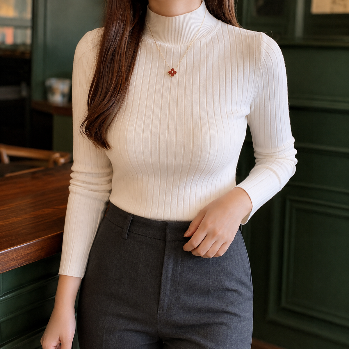 Albertine Ribbed Turtleneck - White