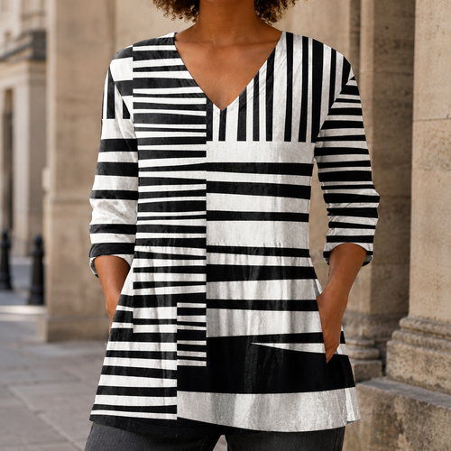 Ada-Rose V-Neck Blouse - Black White