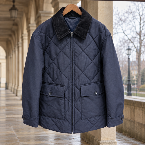 Ancel Quilted Jacket - Navy Blue