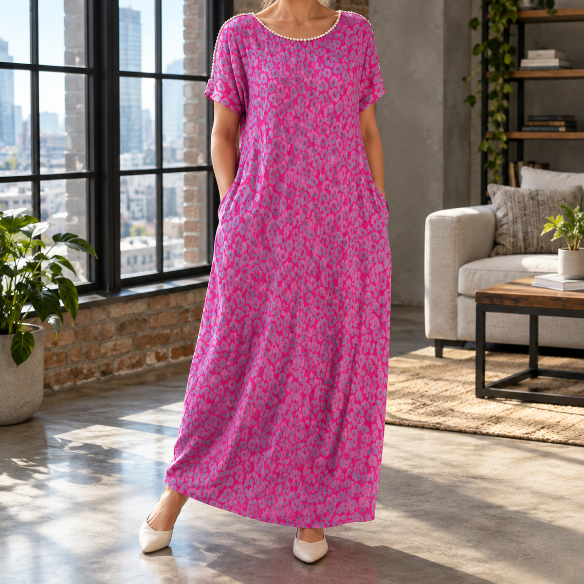 Cecily-Lane Leopard Maxi Dress - Rose Red
