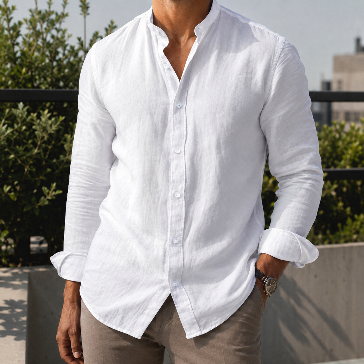 Knox Stand Collar Shirt - Weiß