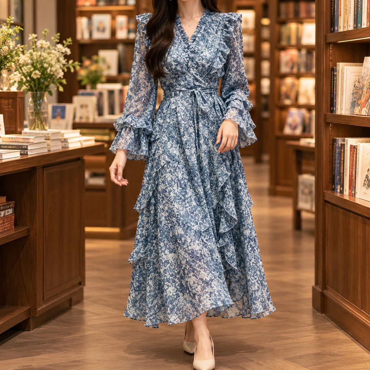 Vanessa-Jane Floral Midi Dress - Blue