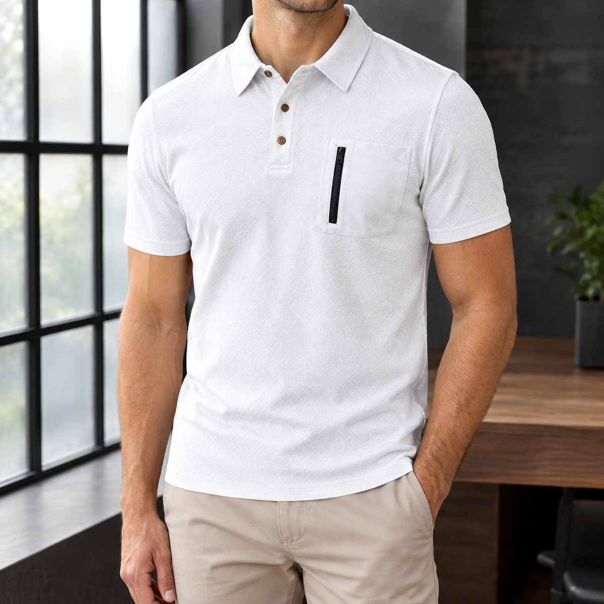 George-Grey Jacquard Polo Shirt - White