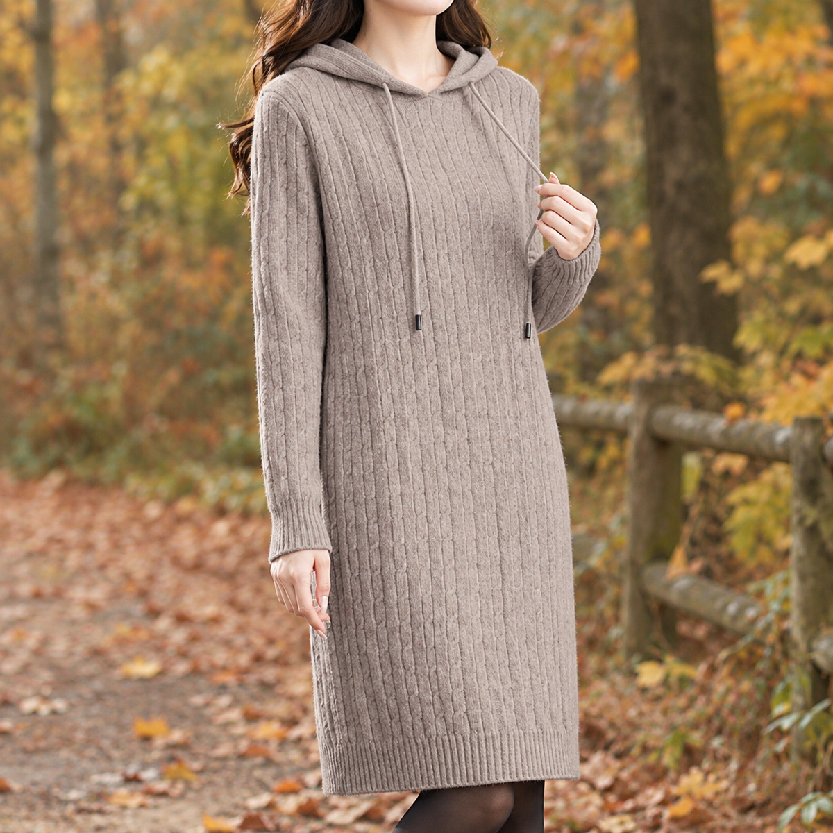Cecilia-Elise Hooded Sweater Dress - Camel