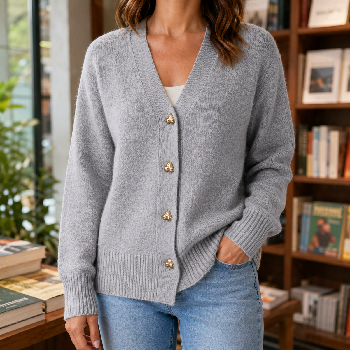 Giselle V-Neck Sweater - Gray