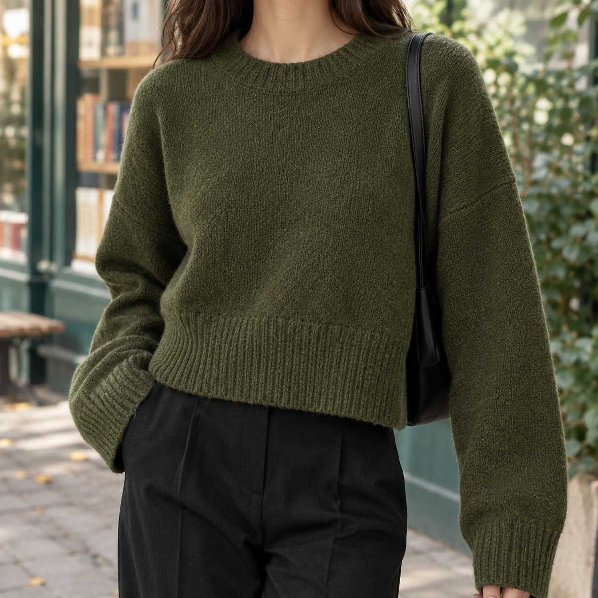 Berenice Cropped Sweater - Olive Green