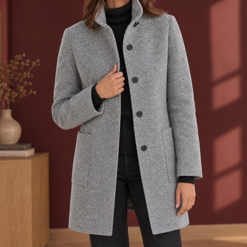 Ashley-Skye Stand Collar Coat - Light Gray
