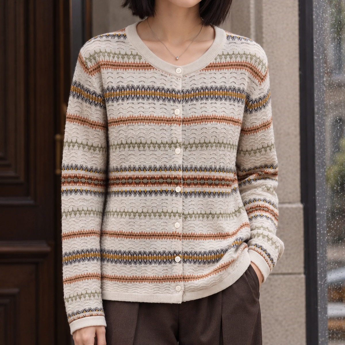 Lisandra-Pearl Jacquard Cardigan - Off White