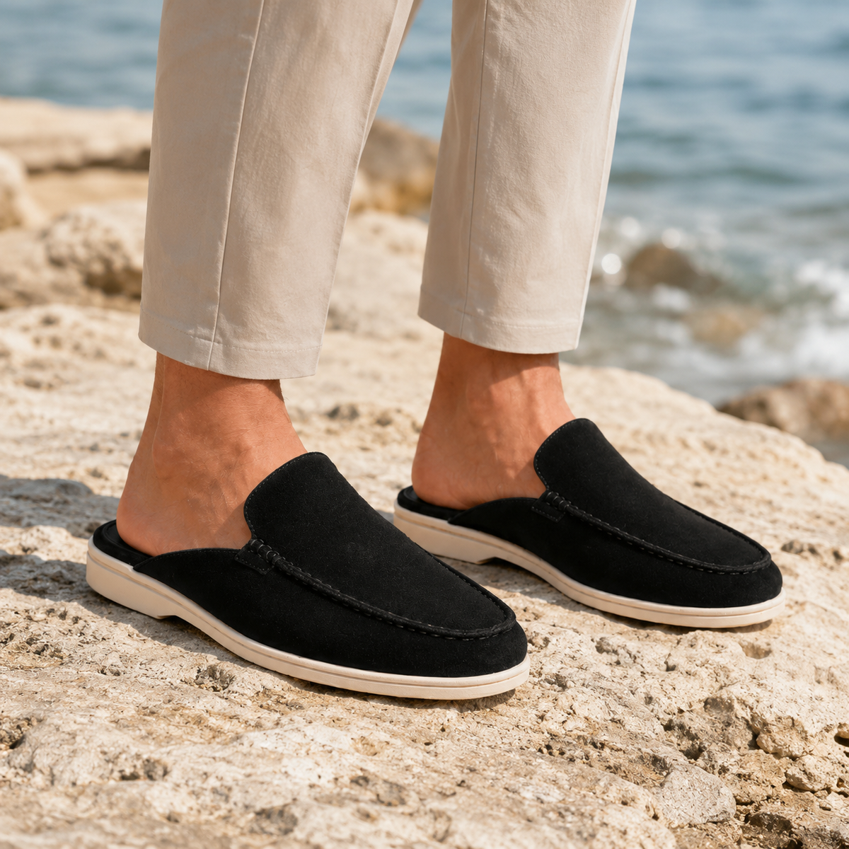 Como Suede Mule Loafers - Black