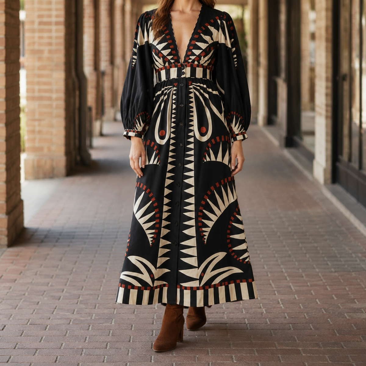 Tamsin Printed Maxi Dress - Black