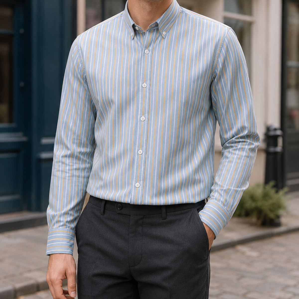 Roland Patterned Shirt - Blue And Orange Stripe