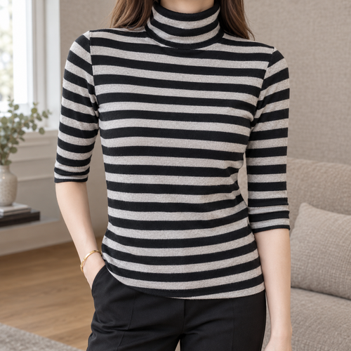 Alma-Rose Striped Knit Top - Black Oatmeal