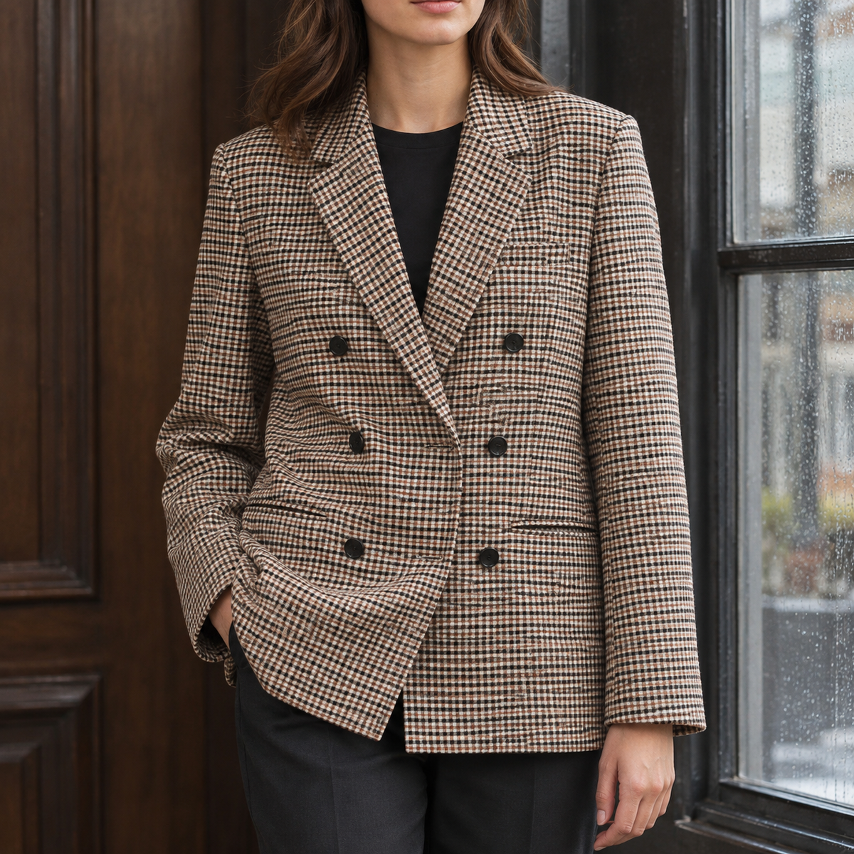 Annabelle Double Breasted Blazer - Coffee Check