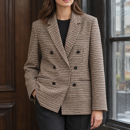 Annabelle Double Breasted Blazer - Coffee Check
