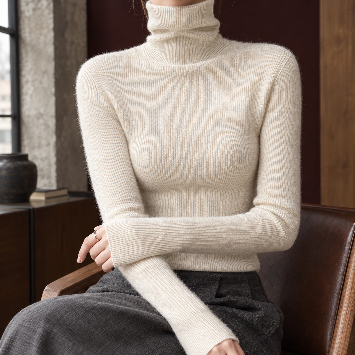 Hildegarde Wool Turtleneck Sweater - White