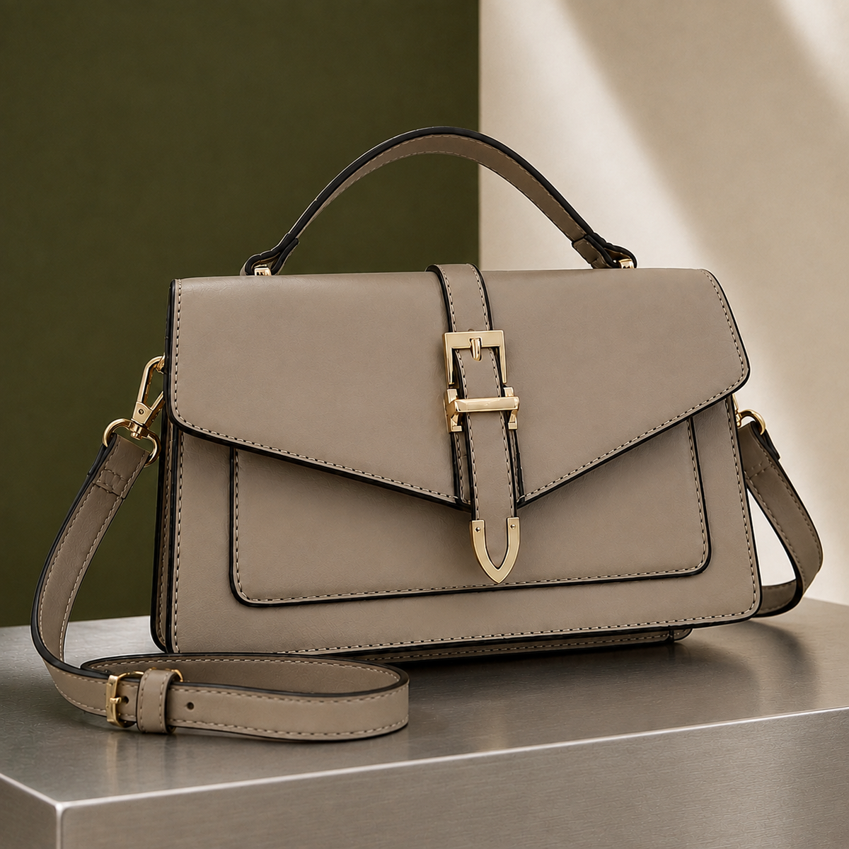 Castellano Buckle Satchel - Khaki