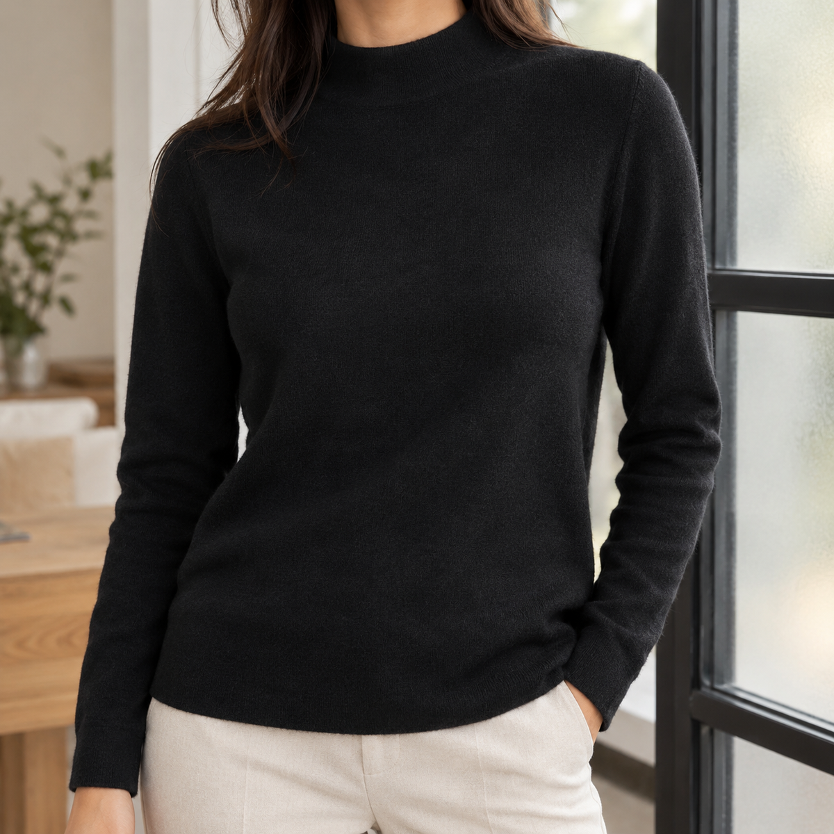 Gabrielle Mock Neck Sweater - Black