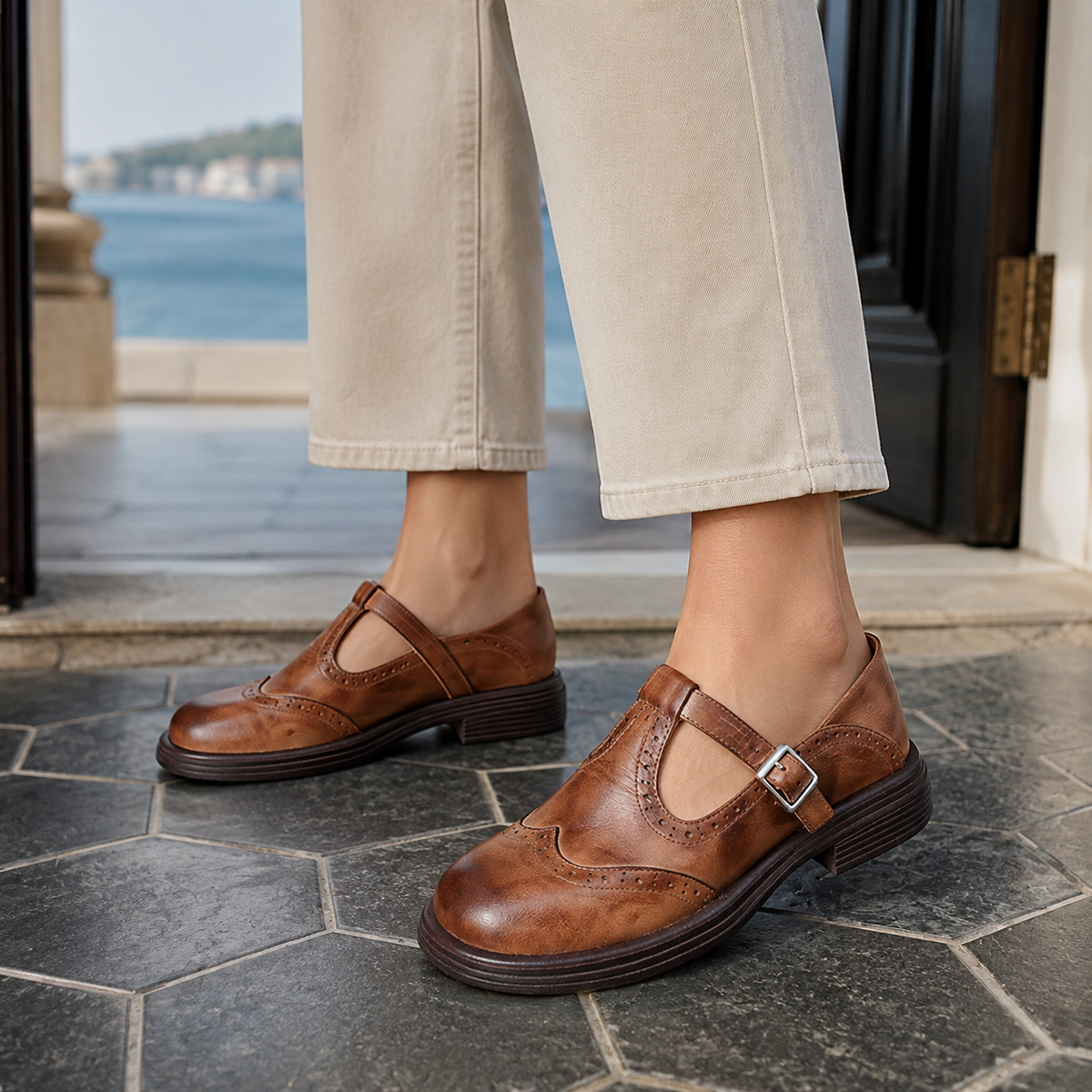 Vinci Brogue Mary Janes - Brown