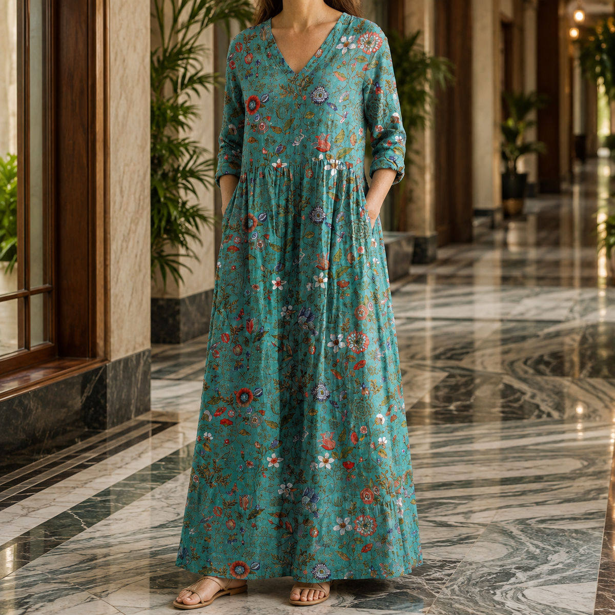 Josephine Floral Maxi Dress - Teal Green
