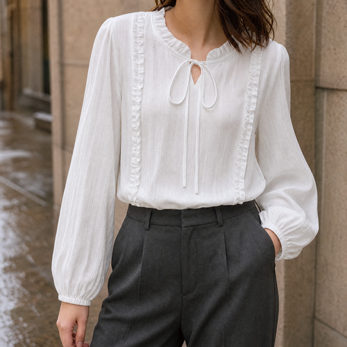 Arabelle Tie Neck Blouse - White