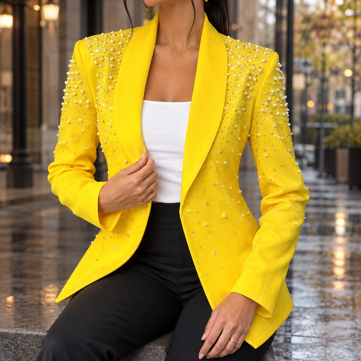 Sofia-Jane Embellished Blazer - Yellow