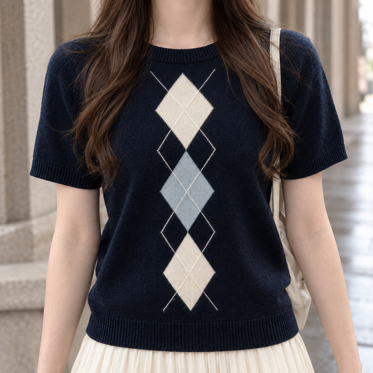 Millie-Grace Argyle Knit Top - Lead Product Detail