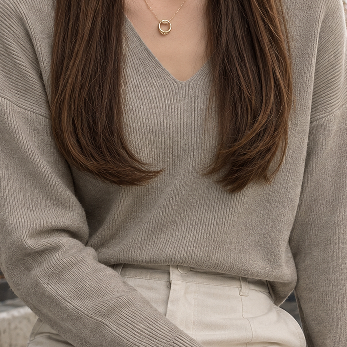 Tamsin-Elise V Neck Sweater - Lead Product Detail