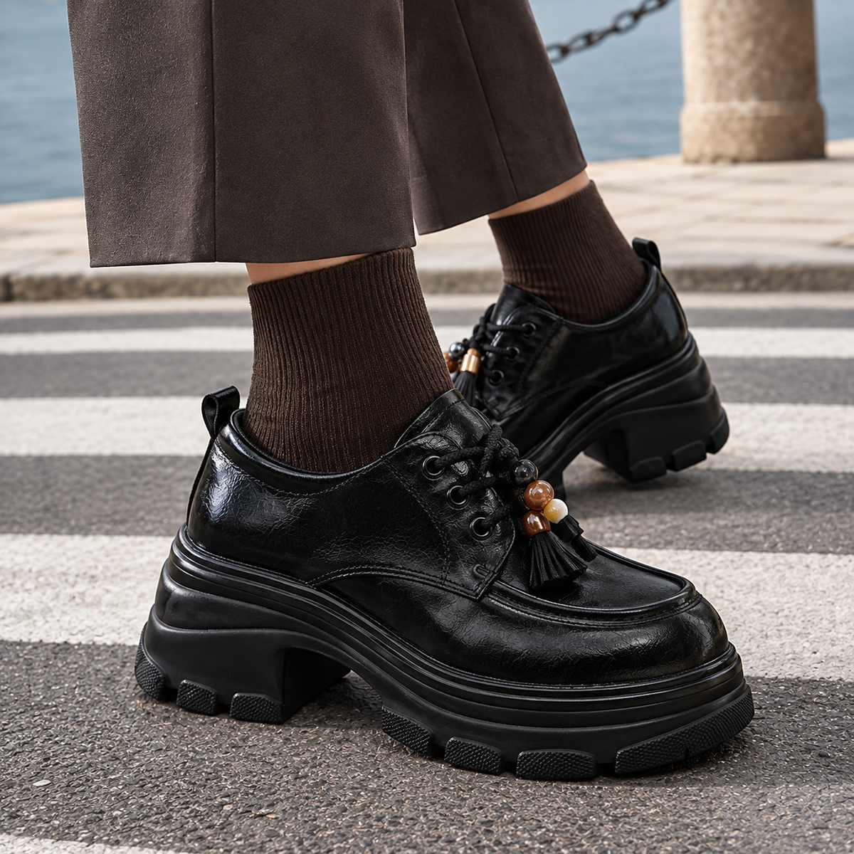 Cattaneo Platform Derby Shoes - Lead Product Detail
