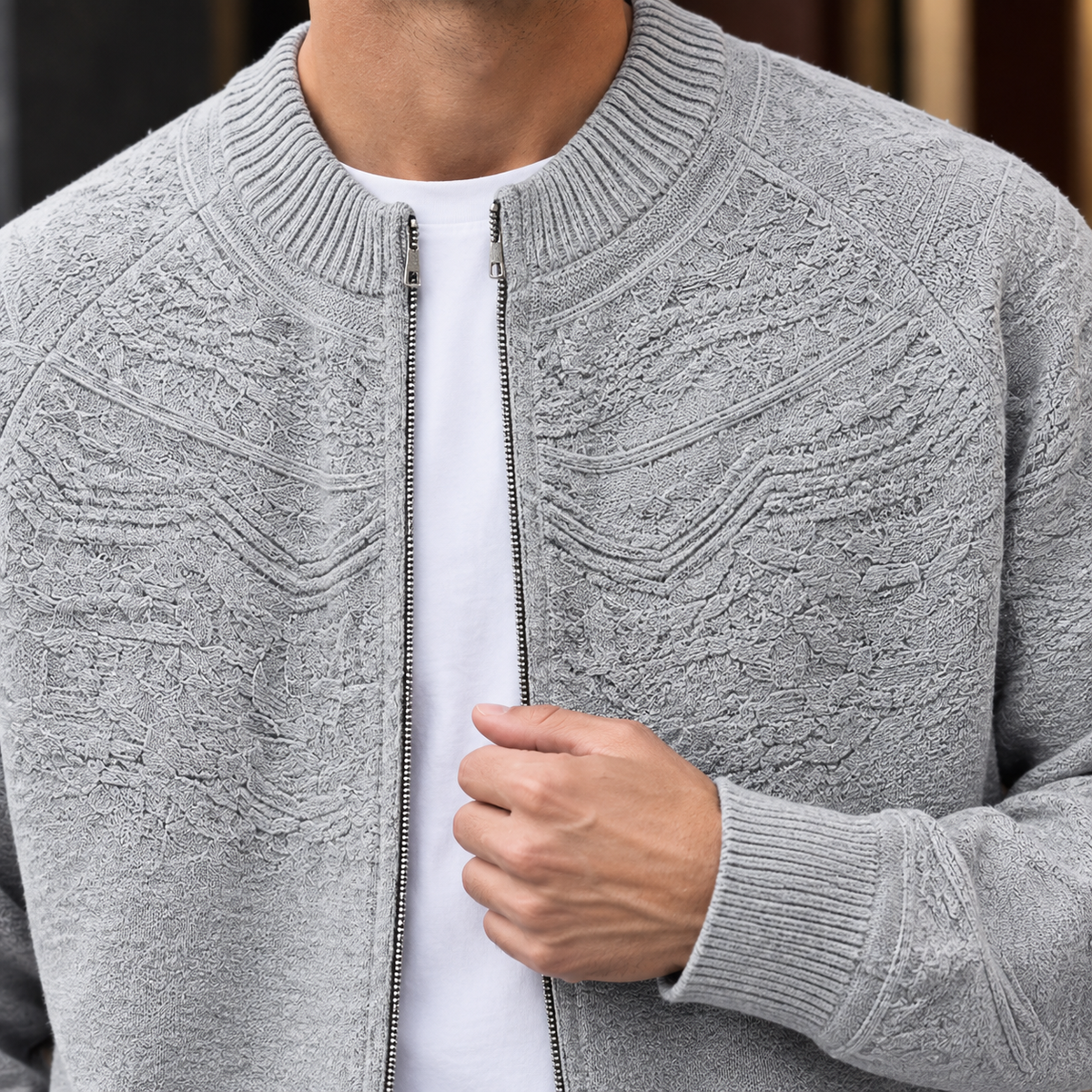 William Textured Knit Jacket - Lead Product Detail