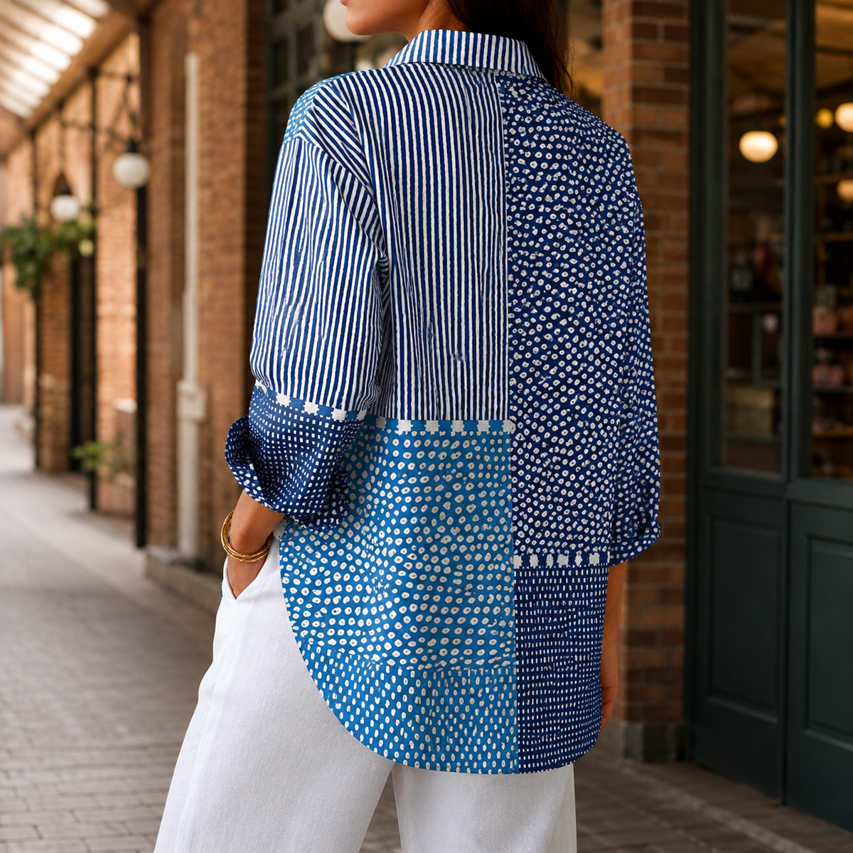 Liora Patchwork Blouse - Lead Alternate View