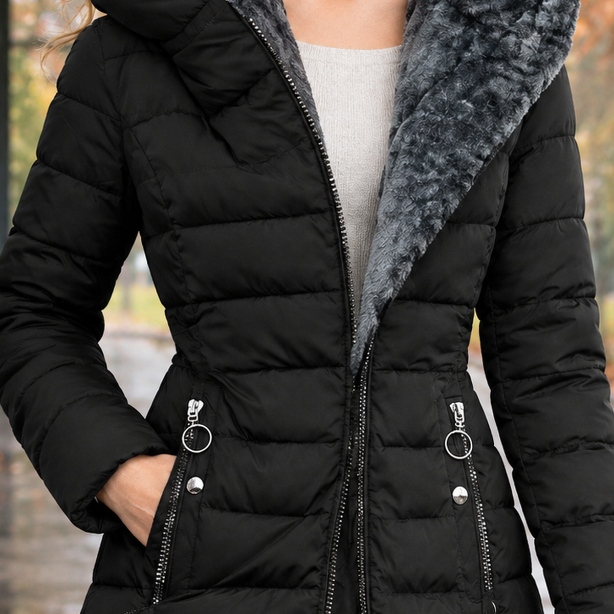 Gemma-Pearl Longline Quilted Jacket - Lead Product Detail