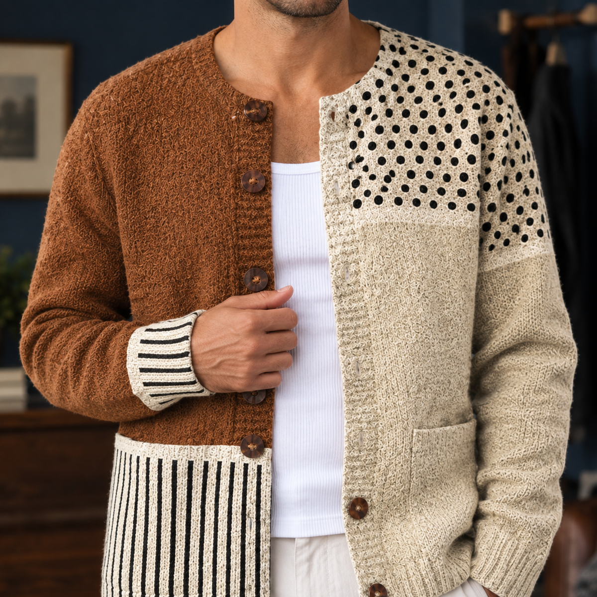Yannick Patchwork Cardigan - Lead Product Detail